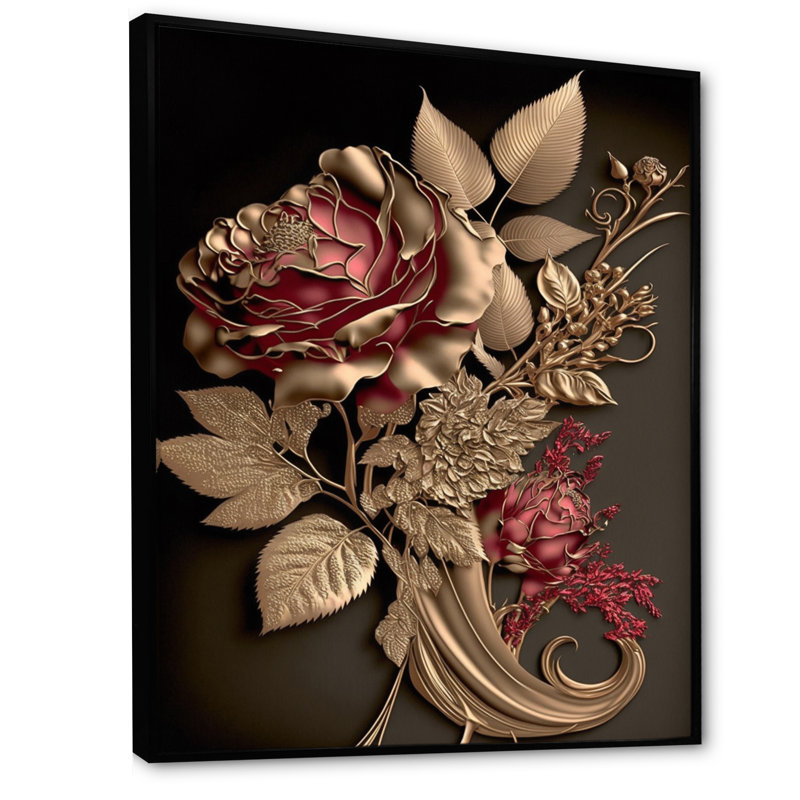 «Gilded Rose Vintage Glam I», reproduction sur toile florale, H 44 po x l 34 po, Toile avec cadre flottant, Noir