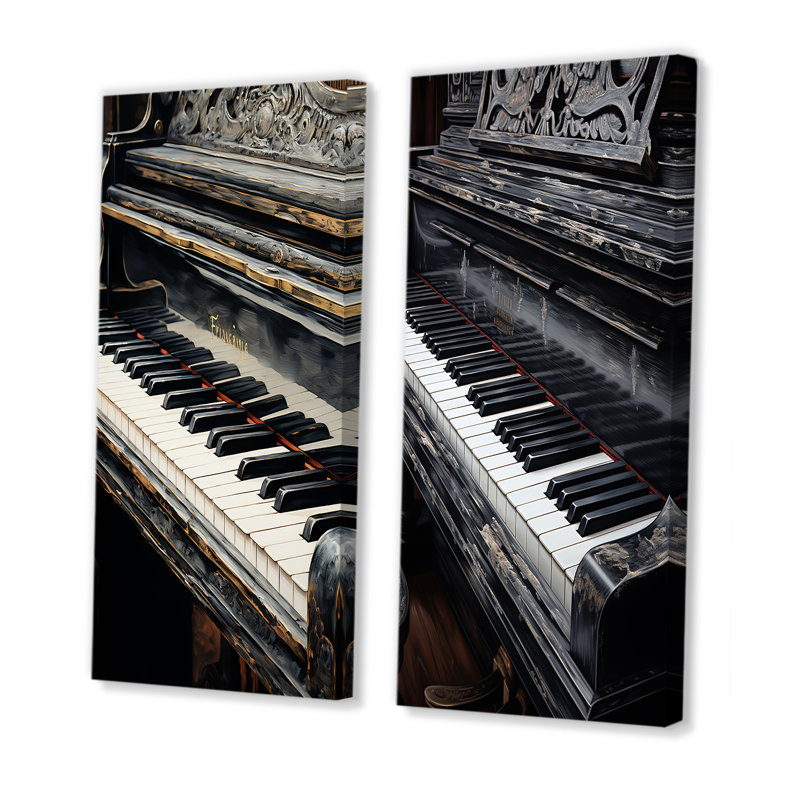 Clés de piano noires et blanches «To Serenity» - ensemble de 2 décorations murales pour piano, Toile tendue