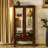 Walnut Curio Cabinet With Flexible Storage Shelves And Mirrored Back Lighted Adjustable Panel In-421196590