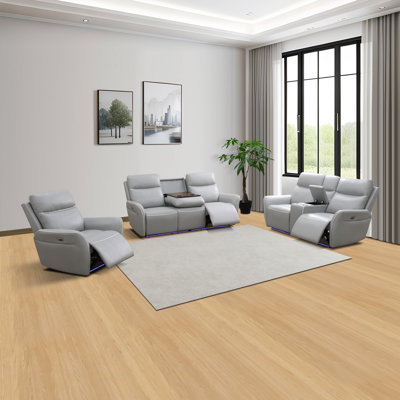 Electric 3-Piece Breathing Leather Living Room Recliner Set, Sofa,Loveseat&Chair by Ivy Bronx