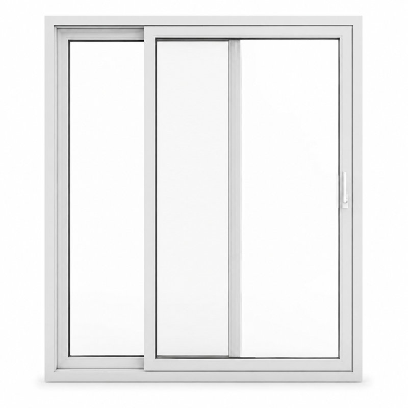 Porte coulissante extérieure en métal et plastique pour patio, modèle 8166 Blanc Soie 64 x 80, porte active à droite, porte coulissante en verre trempé transparent