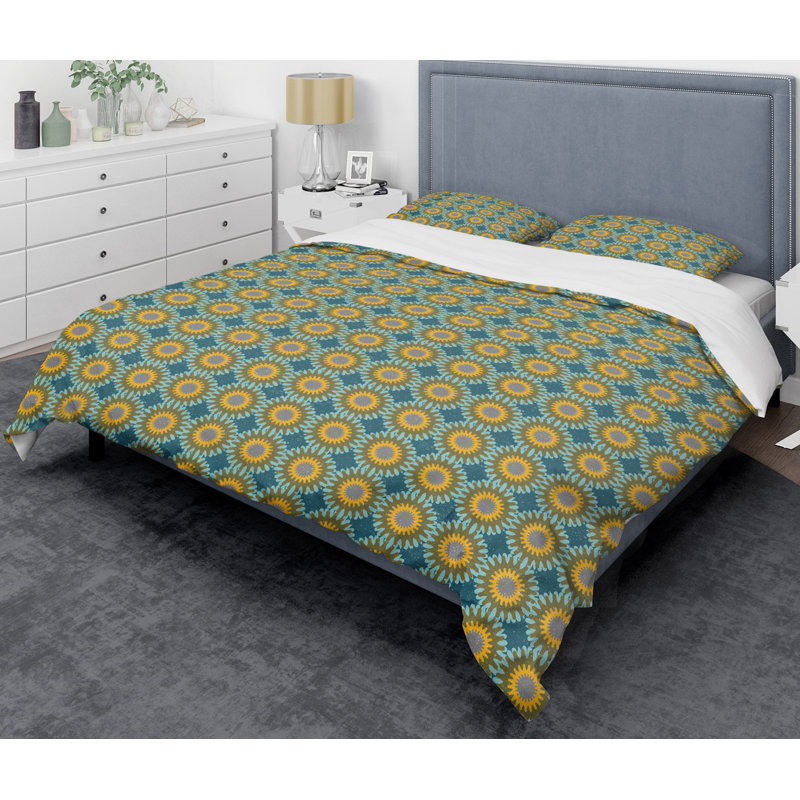 King Size Blue and Yellow Microfiber Duvet Cover Set