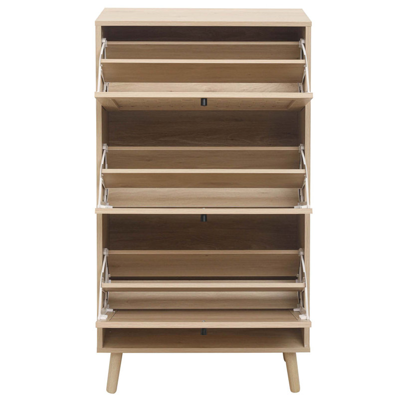 24 Inch Wide MDF Freestanding Shoe Storage Cabinet With 3 Flip Drawers, Natural