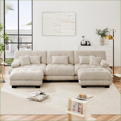 Canapé modulaire en U à 4 places modulaire avec 2 repose-pieds pour le salon | Chenille | Gris ardoise