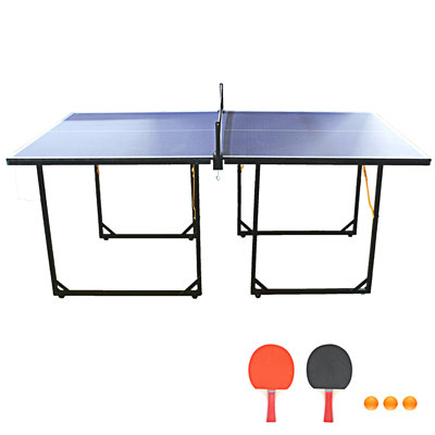 6Ft Mid-Size Table Tennis Table Foldable  And  Portable Ping Pong Table Set For Indoor  And  Outdoor Games With Net, 2 Table Tennis Paddles And 3 Ball -  wendeway, GFNJZZ-W1989119577