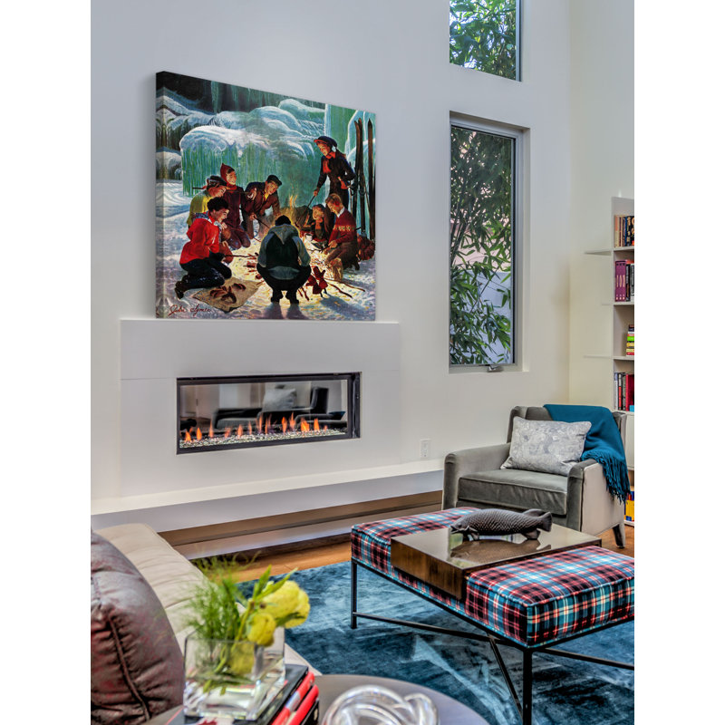 « apres ski bonfire », reproduction d’art sur toile tendue, 40 po x 40 po
