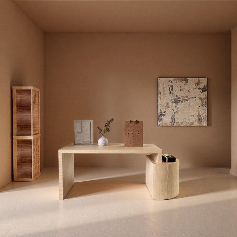 Table de présentation exquise dans le magasin de vêtements, H 29,53 po x l 70,87 po x P 23,62 po, Burlywood