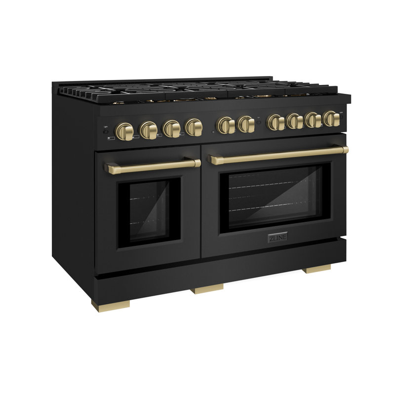 ZLINE Autograph 48" Paramount Dual Fuel Black Stainless Range w/ Gold Accents (SDRBZ-48-G), Bronze