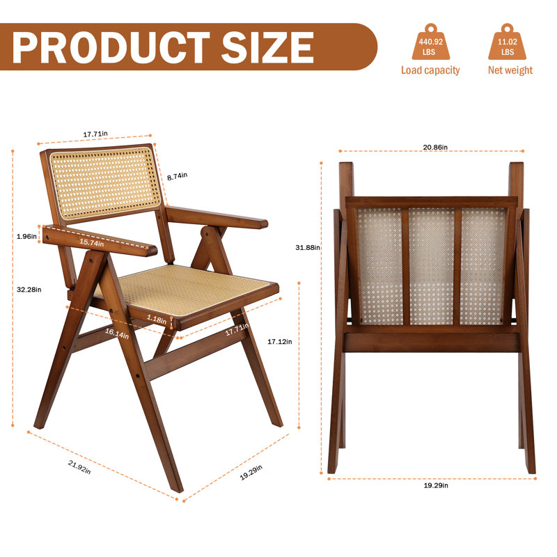 Wicker/Rattan Stackable Folding Chair Folding Chair Set, Walnut