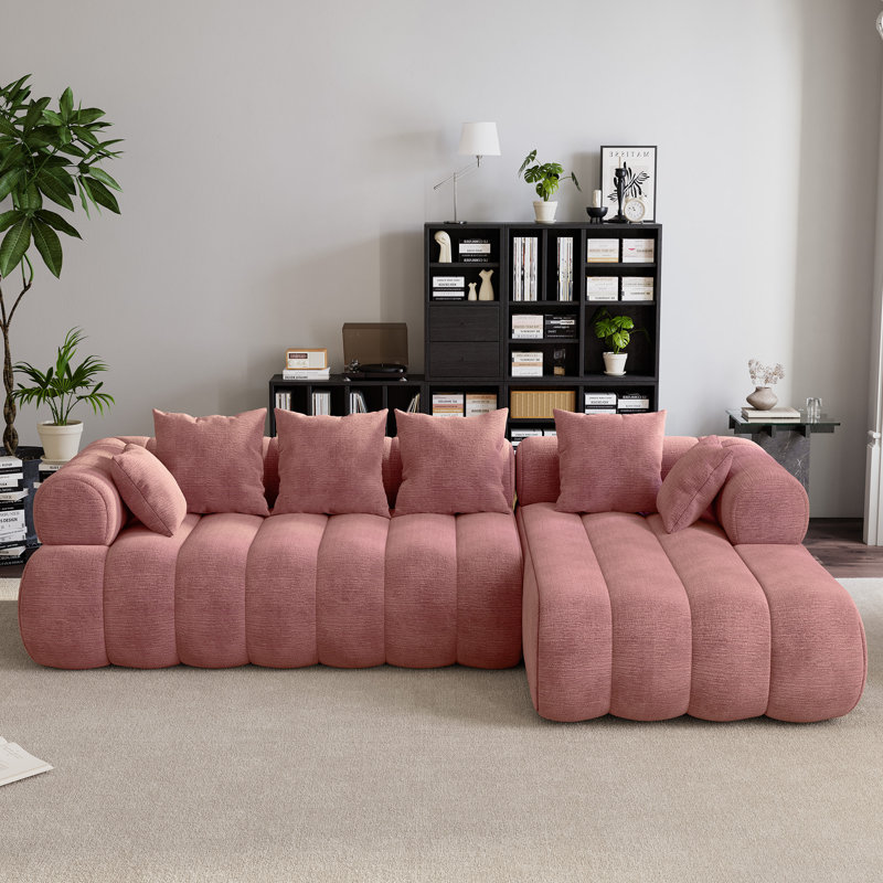 Canapé modulaire surdimensionné en L de 111 po, Velours rose