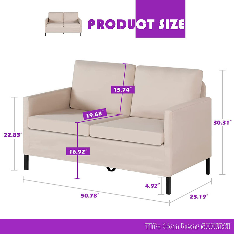 Jimeny 50.78'' Upholstered Sofa, Beige