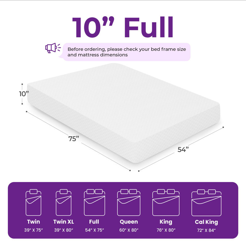 10" Medium Memory Foam Mattress, Full