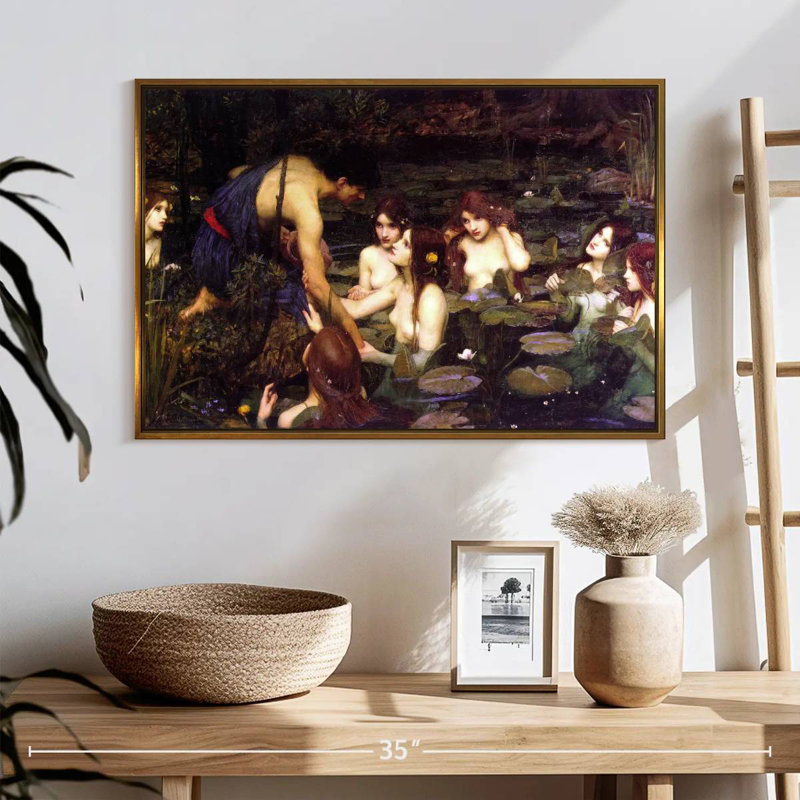 Hylas et les nymphes, 25 po x 17 po, Cadre flottant doré