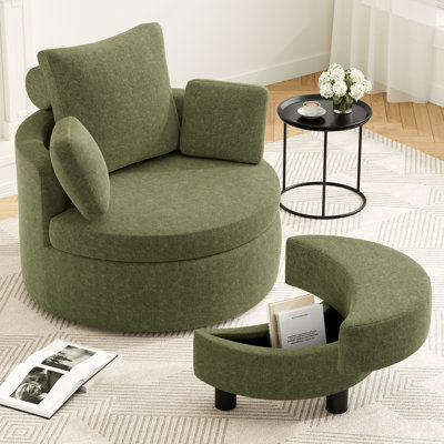 Fauteuil demi-tonneau rond pivotant surdimensionné avec repose-pieds demi-lune et double rangement