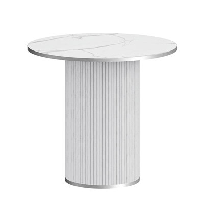 Modern 31.5" fluted round dining table with a silver outline by Wrought Studio
