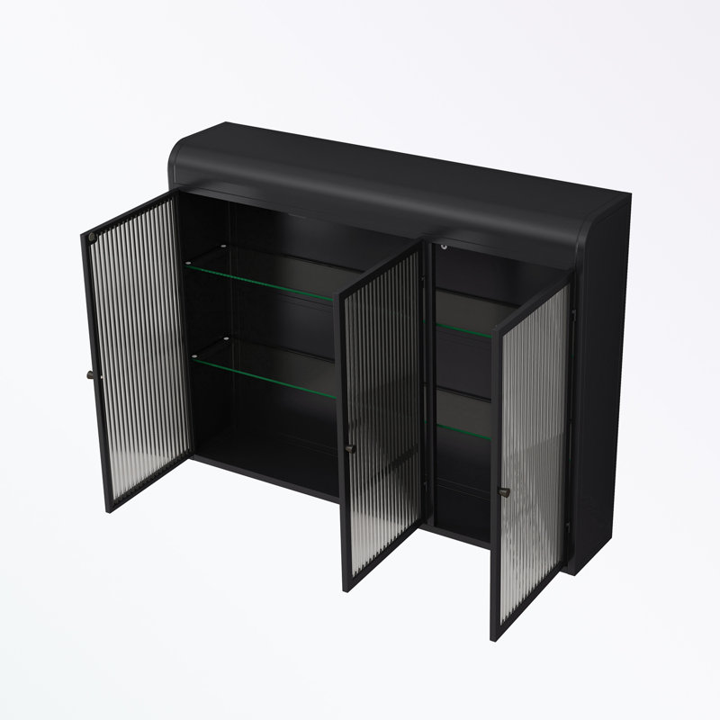  Arched Wall Cabinets with 3 Glass Doors, Noir, noir, noir, noir