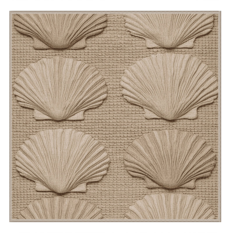 Washable Fossil Shell Design Coastal Area Rug, Square 3'