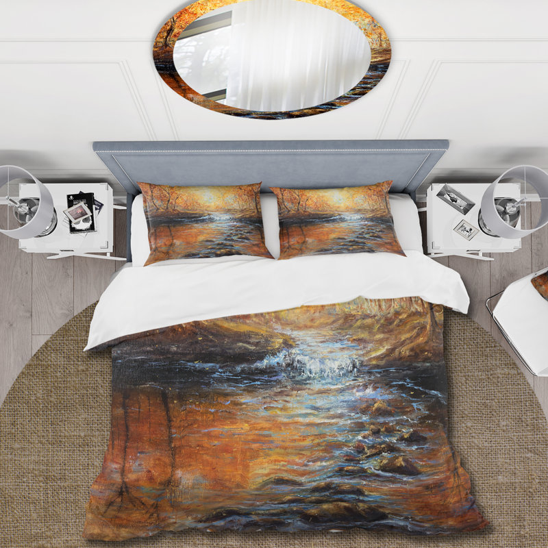Morning Light In The Autumn Forest - Ensemble de housse de couette Lake House - Microfibre de polyester