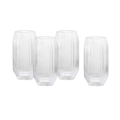 Fortessa Estiva Glass, 12.5 Ounce Hiball/Sparkling Cocktail (Set of 4), Textured Palm Green