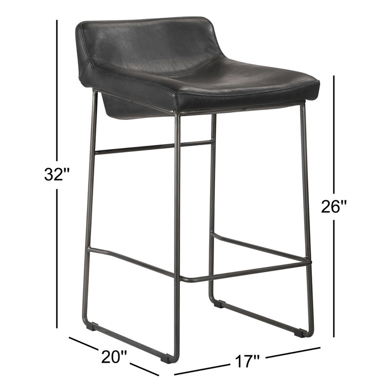 Startlet Bar Stool, Counter Stool (26” Seat Height), Black Genuine Leather