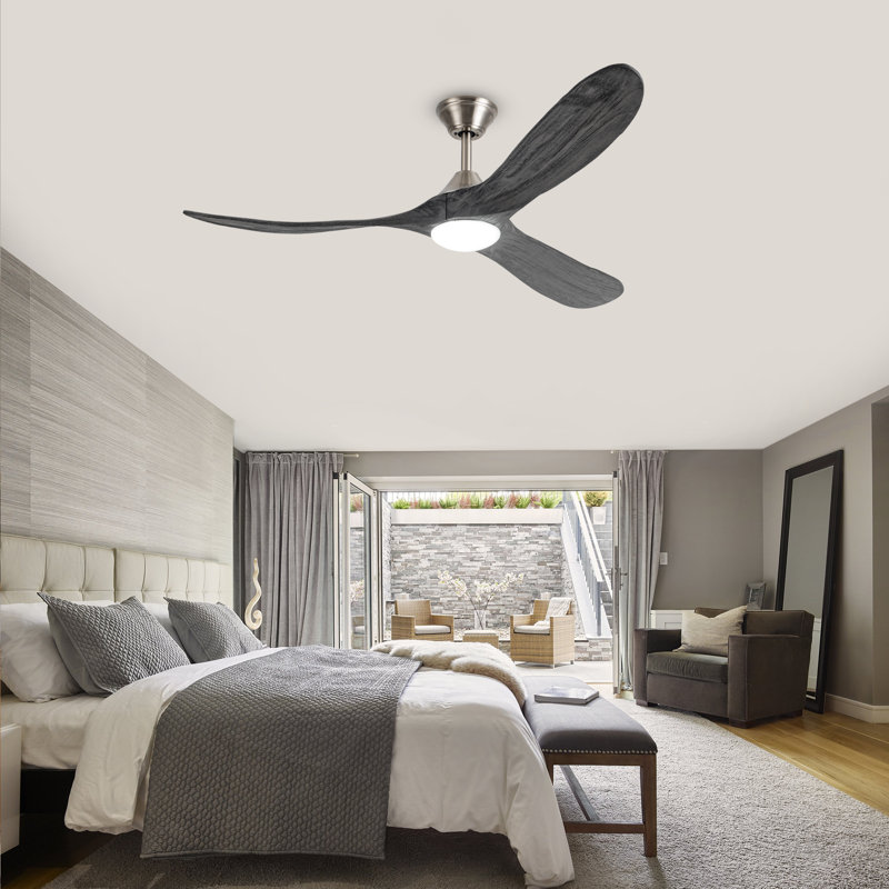 Gray Solid Wood 3 Blade Ceiling Fan With Light – Dc Motor, Reversible, Remote Control, 52'' Wide