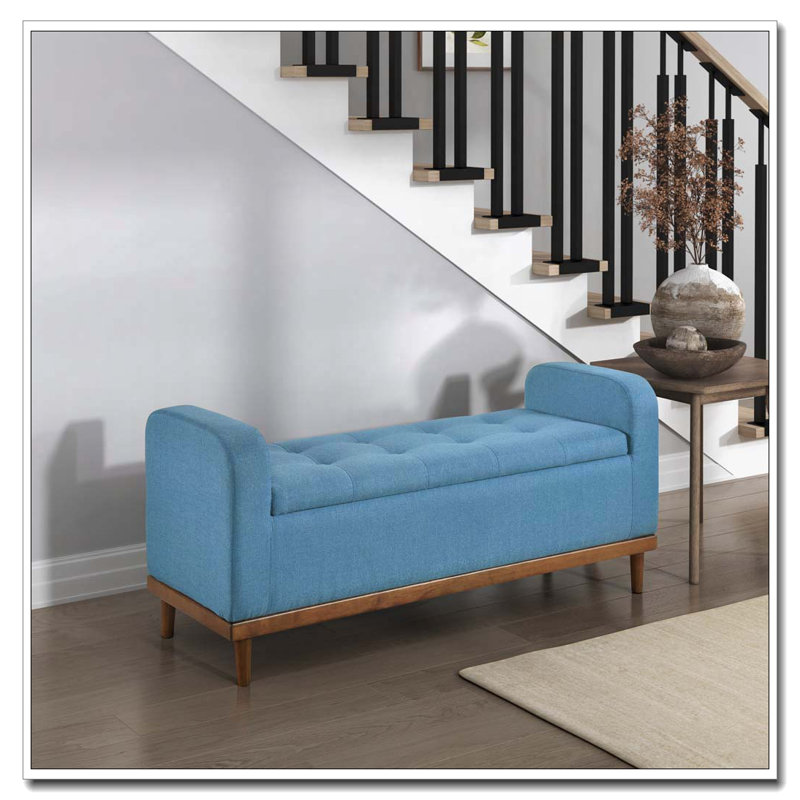Banc de rangement capitonné et capitonné, Bleu