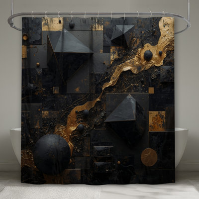 Rideaux de douche noirs à motif abstrait géométrique extra long