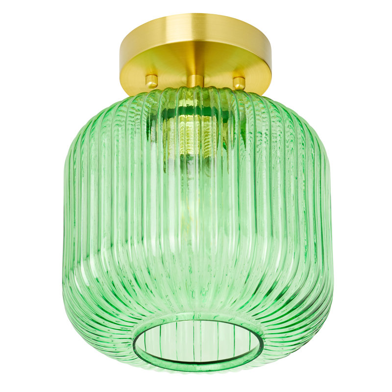 Veun 10" H Textured Glass Semi Flush Mount , Green