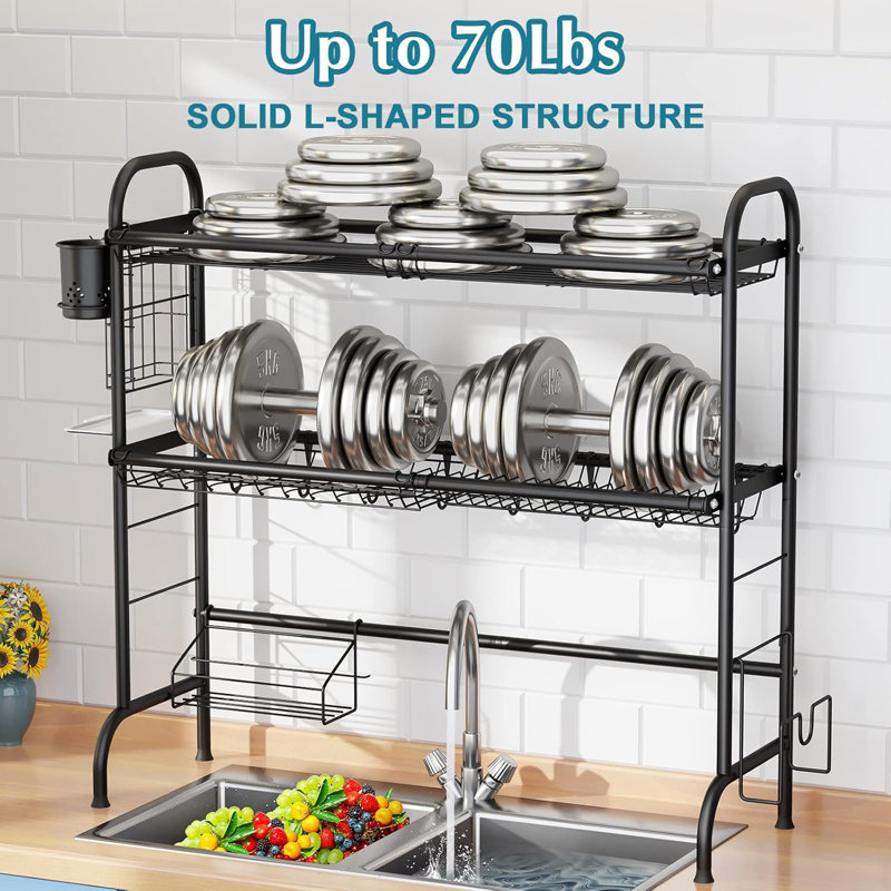 Égouttoir à vaisselle à 3 niveaux au-dessus de l'évier, égouttoir à vaisselle en acier inoxydable avec porte-couverts, support à planche à découper, pour un rangement maximal dans la cuisine