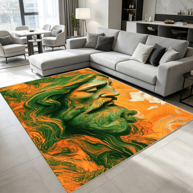 Green Orange Marble area rugs for Living Room, Soft and Comfortable, Suitable for all seasons, easy to maintain, machine washable Indoor floor mat, Under Table Farmhouse suitable for Bedroom, Dining Room, Study, Patio, Balcony, Home Decor