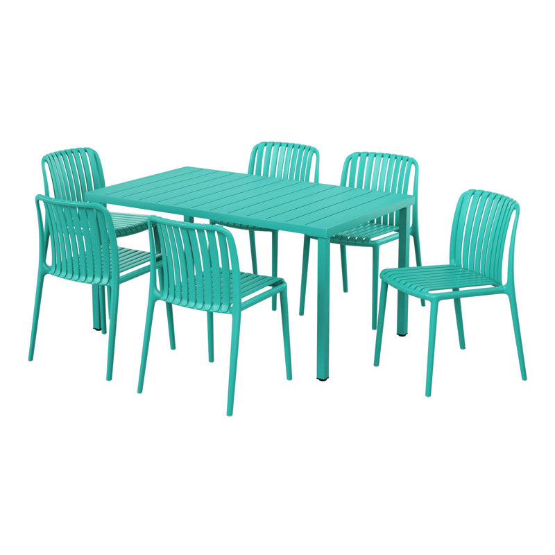 6-Person Outdoor Rectangular Dining Set, Teal