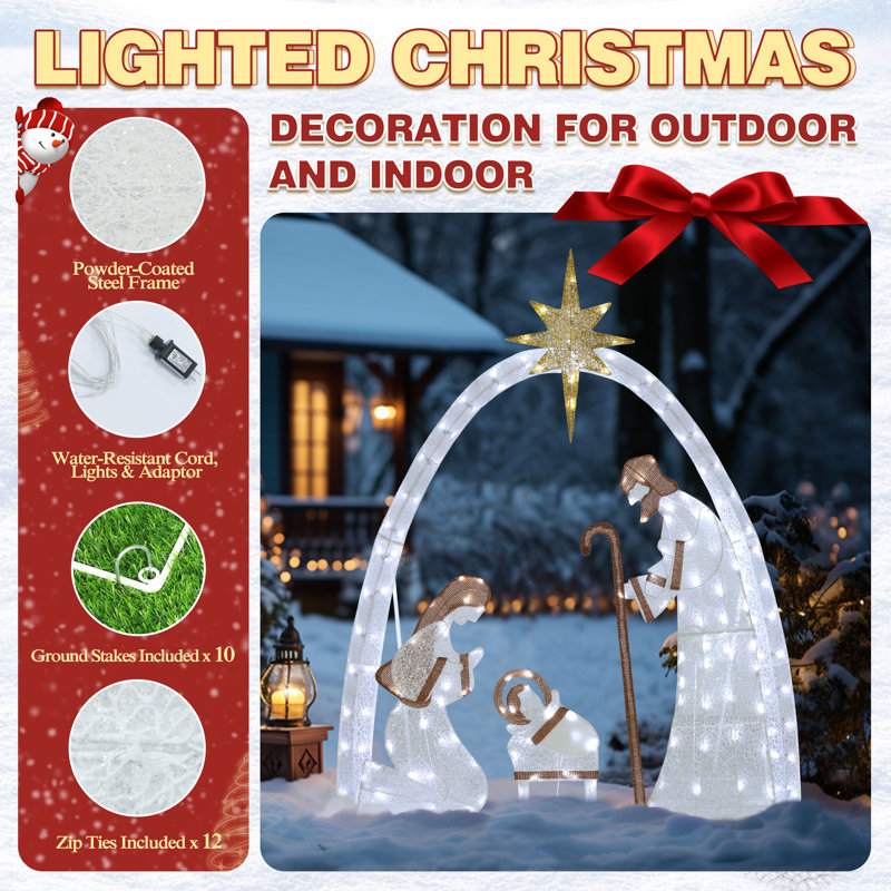 Crèche de Noël lumineuse 5 pi Gutierrez, Blanc