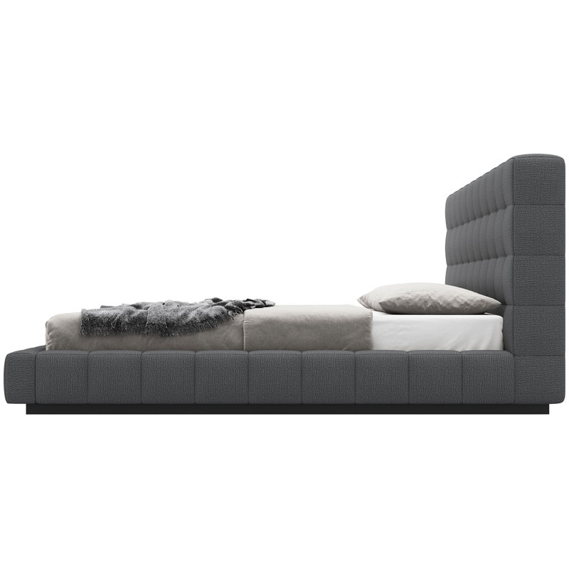 Thompson Upholstered Wingback Bed, Queen, Carbon Gray