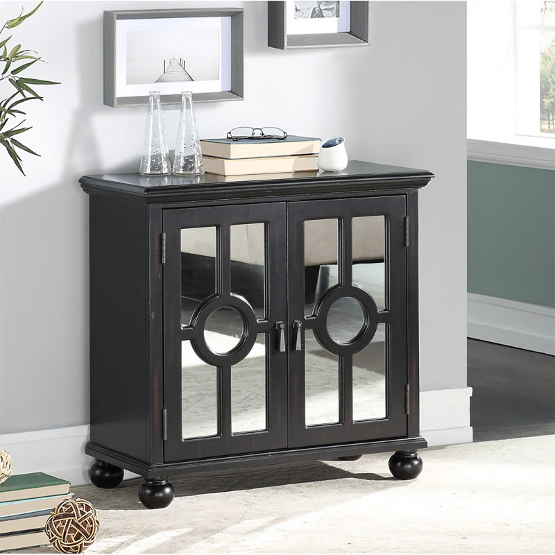 Classic Storage Cabinet With Mirror Doors, Antique Black