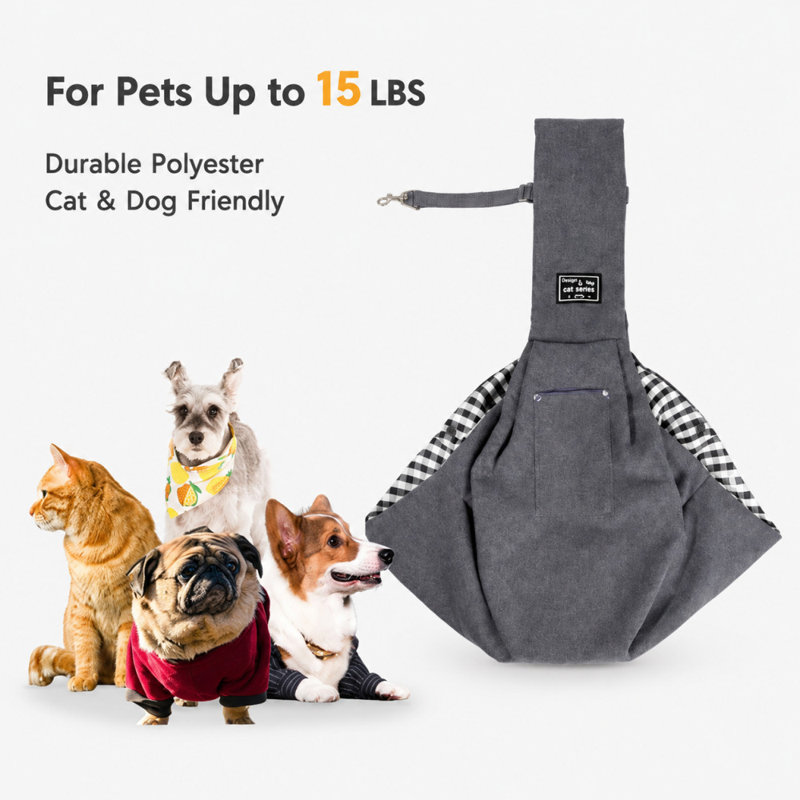 Sangle de transport réglable à l'avant avec sangle d'épaule large et poche de rangement pour chats et petits chiens