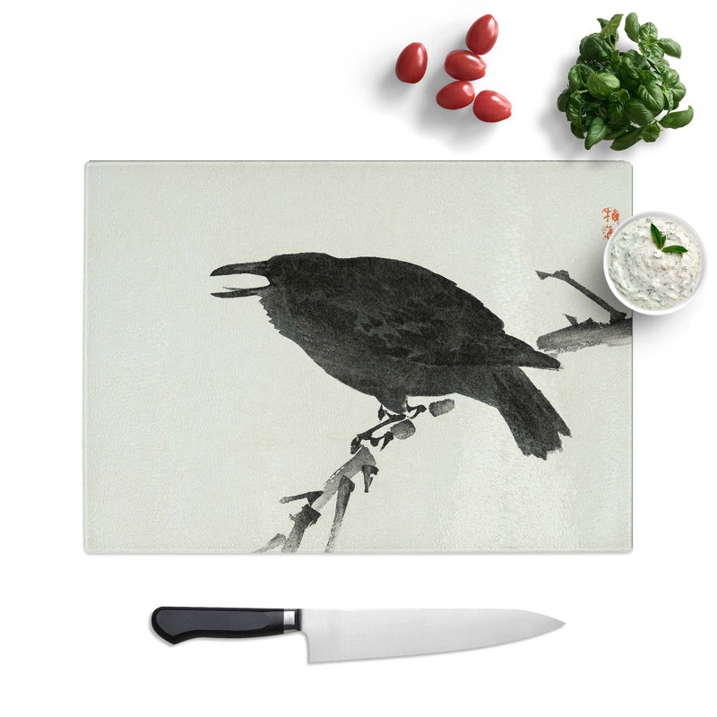 Tempered Glass Crow Chopping Board, 28.5 cm W x 20 cm L