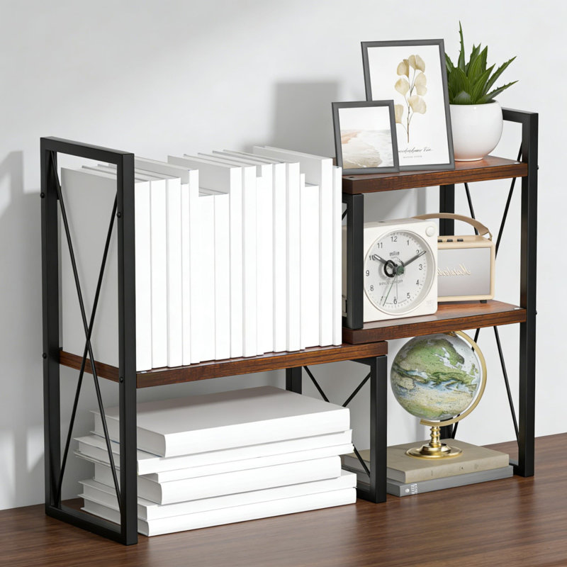 Organisateur de tablette de bureau réglable, tablette de bureau extensible en bois et en métal pour l'organisation de bureau, le rangement de bureau à domicile et la décoration de comptoir
