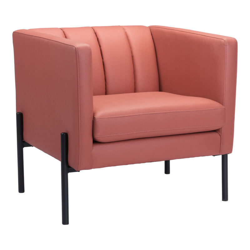 Fauteuil demi-tonneau 28 po en similicuir noir capitonné
