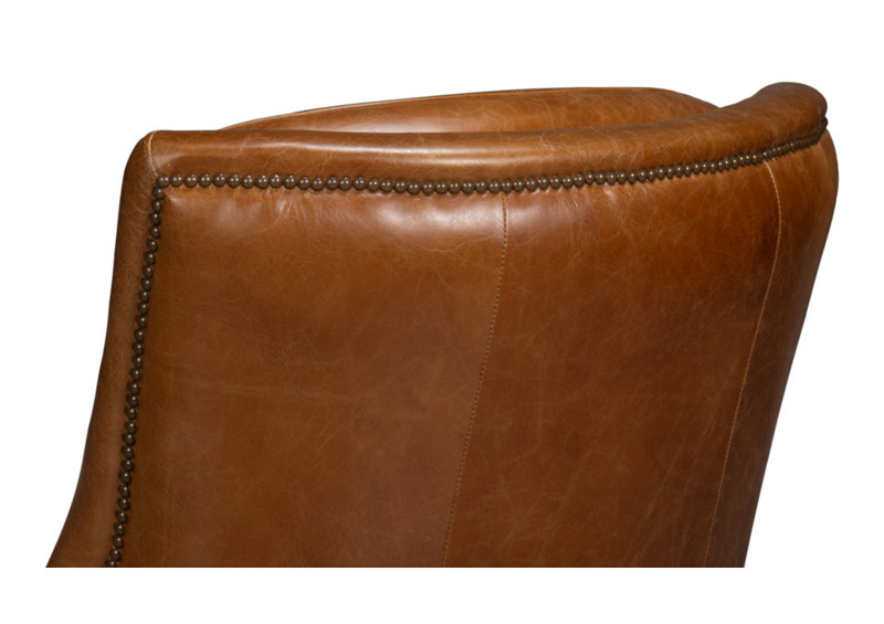 Baker Swivel Club Chair, Brown Genuine Leather
