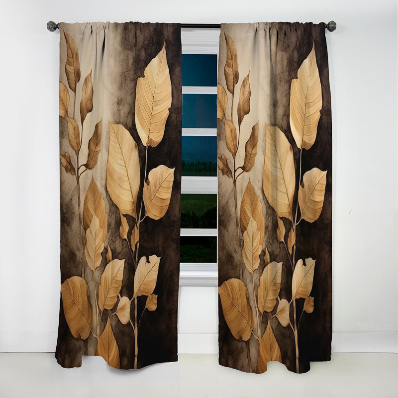 Brun brun beige et feuilles Harmony VI - Rideau floral - Rideau occultant floral - 1 panneau, L 52 po x L 63 po