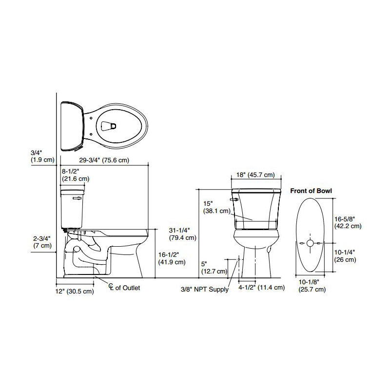 Highline Elongated Two-Piece toilet, Biscuit, Left-Hand, No