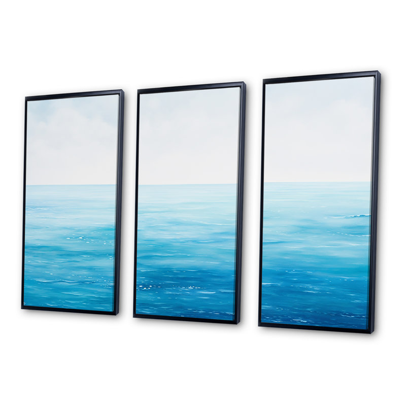 «Blue Ocean In Motion Scenery I», ensemble d'art mural océan, Cadre flottant noir, H 28 po x l 36 po x P 1 po