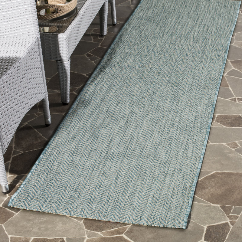 Autianna Grey/Navy Indoor/Outdoor Rug, Rectangle 69 x 201 cm