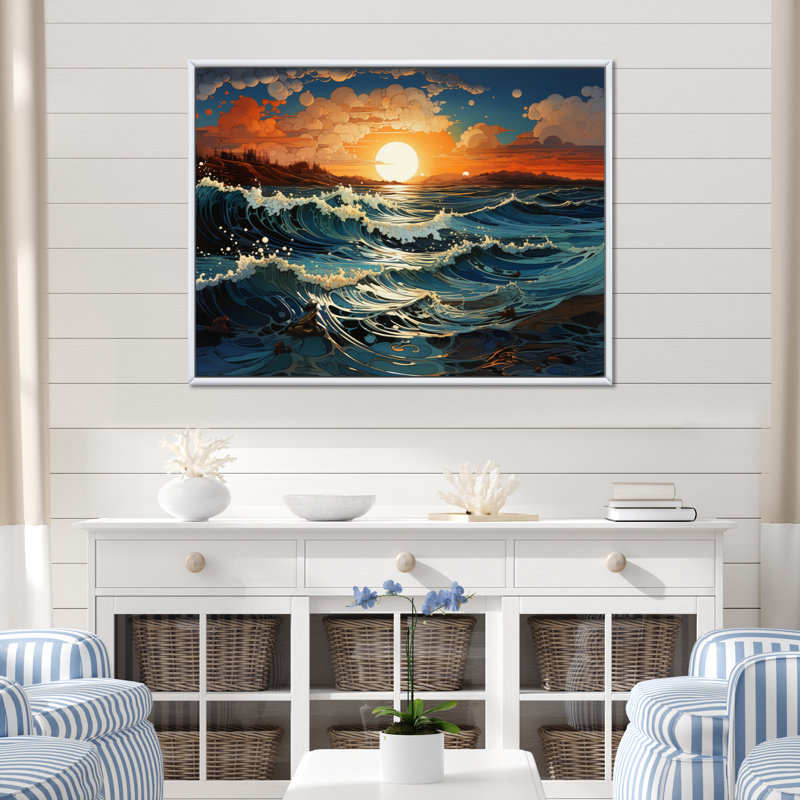 Coastal Shimmering Tides, reproduction d'art sur toile, H 30 po x l 40 po x P 1,5 po, Cadre flottant blanc