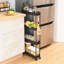 Chariot de rangement mince avec 4 tablettes, chariot mobile sur roulettes pour les espaces étroits, organisateur peu encombrant avec crochets pour salle de bain-115124781