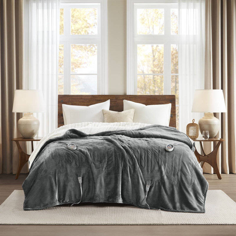 Full Gray Plush to Berber Electric Heated Blanket