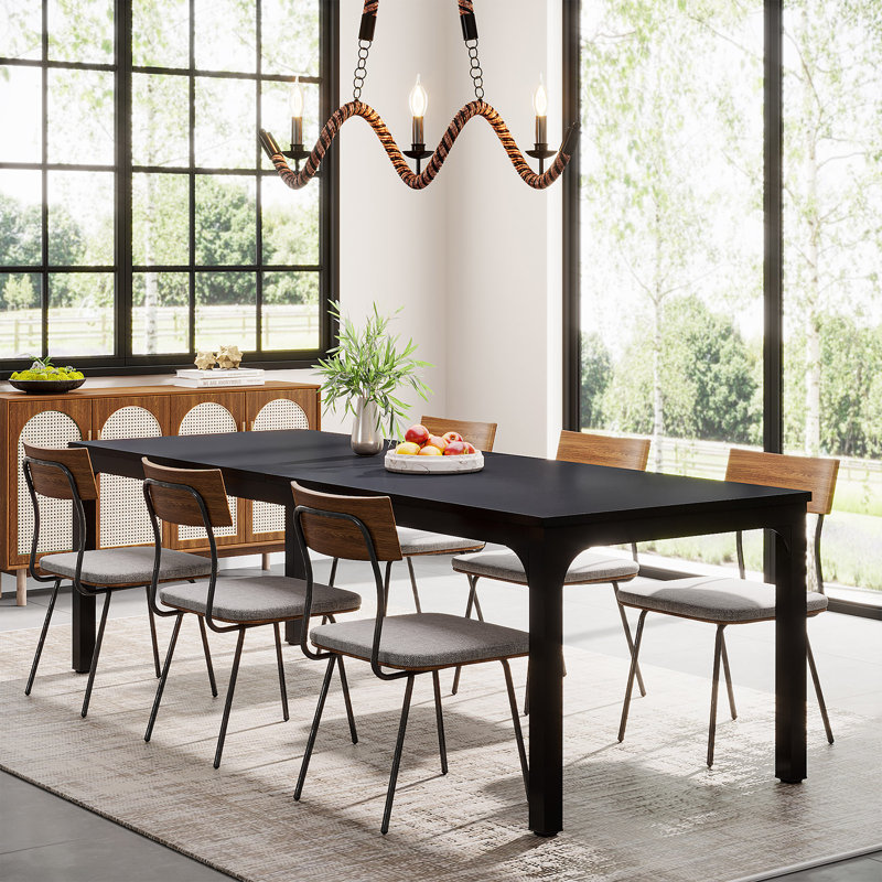 Frodeen Rectangular Large Long Dining Table, Black, Black