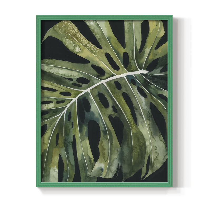 Reproduction encadrée Nocturnal Monstera II - bois massif, 11" H x 9" W, Vert