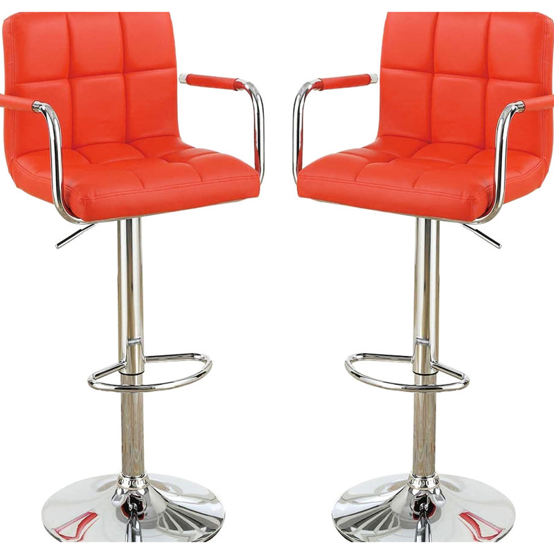 2 tabourets de comptoir rouges en similicuir avec hauteur réglable et accoudoirs, de 2 dossiers rembourrés contemporains,