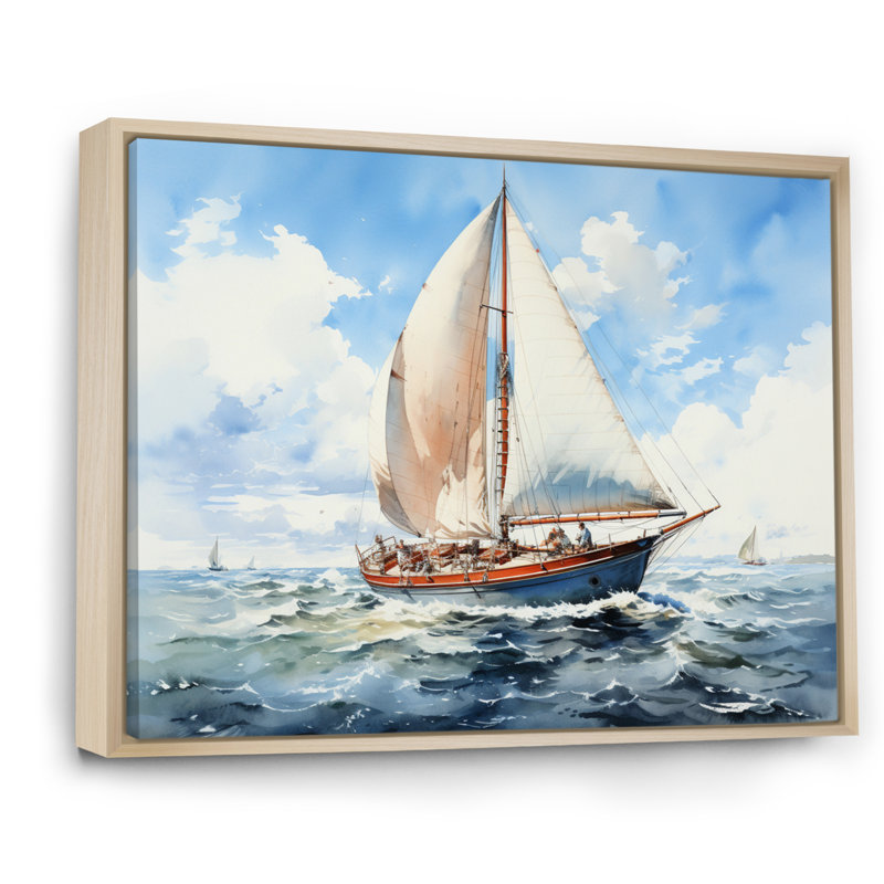Voilier dans le vent II sur toile, Cadre naturel flottant, 24" H x 32" W